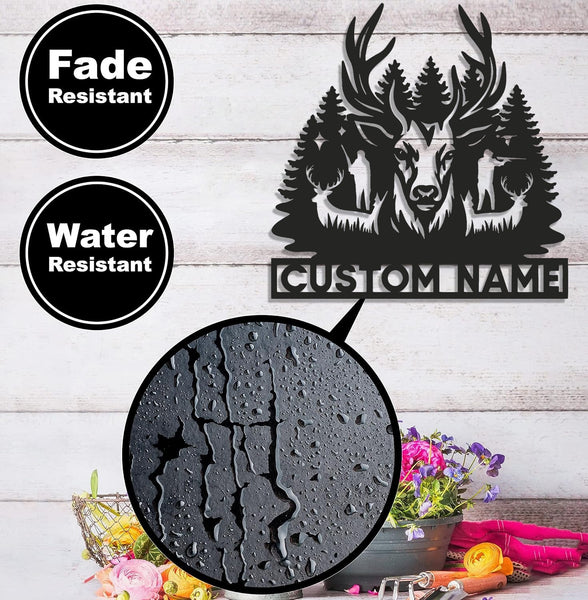 Maxcorners Personalized Deer Hunting Metal Sign WITH LED/WITHOUT LED – Rustic Cabin Wall Decor, Gift for Hunters LM0110