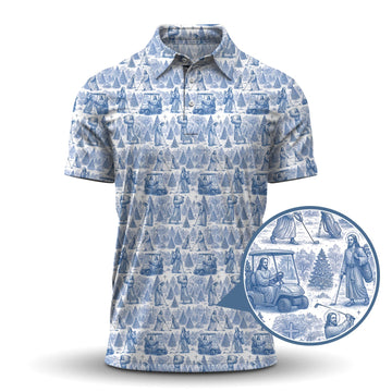 Maxcorners Christmas Golf Shirt, Pattern Golf Shirt For Men, Toile De Jouy Shirt, Jesus Golf Shirt For Golfer