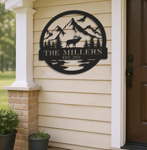 Maxcorners Personalized Mountain Elk Metal Sign WITH LED/WITHOUT LED Light Outdoor Cabin Decor Hunting Lodge Wall Decor LM0110