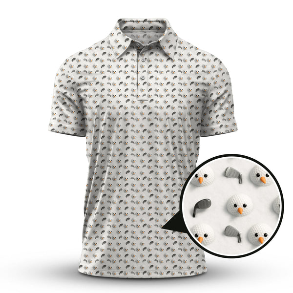 Maxcorners Christmas Golf Shirt, Golf Ball Snowman Shirt, Funny Pattern Golf Shirt For Men