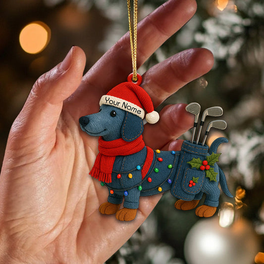 Maxcorners Personalized Dachshund Golf Ornament â€“ Custom Name Golfer Christmas Ornament, Funny Golf Decor Gift for Men, Dachshund Christmas Decorations for Tree MT1611