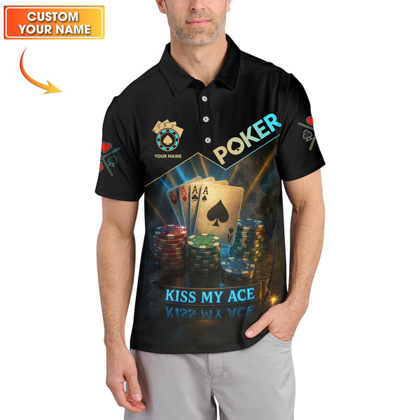 Funny Poker Shirts, Custom Name Poker Shirt, Men’s Poker Polos, Kiss My Ace