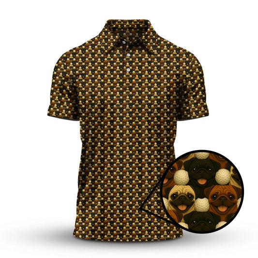 Maxcorners Pug Golf Polos For Golfers, Pug Golf Pattern Shirt, Funny Dog Golf Shirt For Men