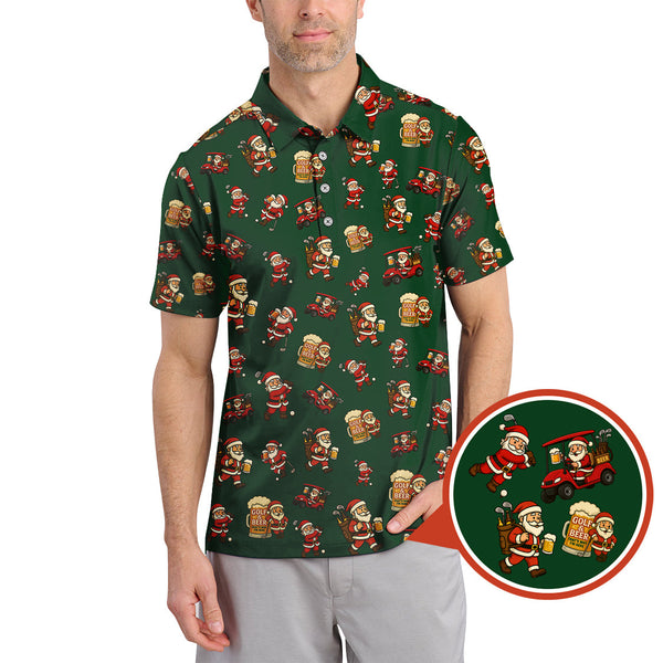 Maxcorners Funny Christmas Golf Shirt For Men, Pattern Golf Shirt , Golf And Beer Shirt For Golfer