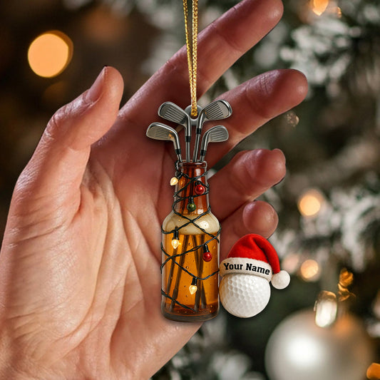 Maxcorners Custom Name Golf and Beer Ornament â€“ Funny Golfer Christmas Decoration, Personalized Golf Ornament and Golf Decor Gift for Men MT1611