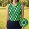 Maxcorners Green And White Lucky Four Leaf Clover Argyle Pattern St Patrick's Day Golf Shirt, Women's Golf Tops