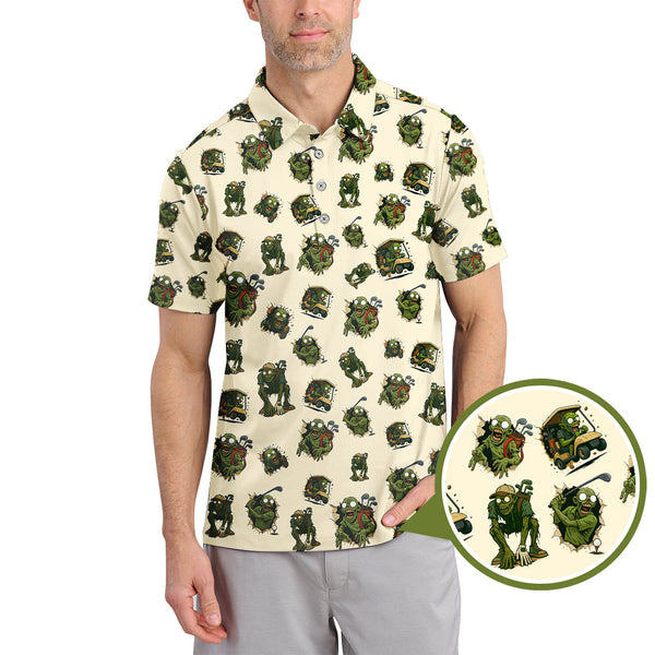 Maxcorners Halloween Golf Shirt For Golfer, Pattern Golf Shirt, Funny Zombie Golf Polo For Men
