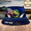 Maxcorners Fishing American Flag Blue Honeycomb Personalized Name 3D Bucket Hat (12 Fish Species)