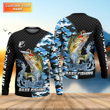 Maxcorners Bass Fishing Camo UPF Shirt, Largemouth Bass Fishing Shirt, Personalized Fishing Shirts For Men