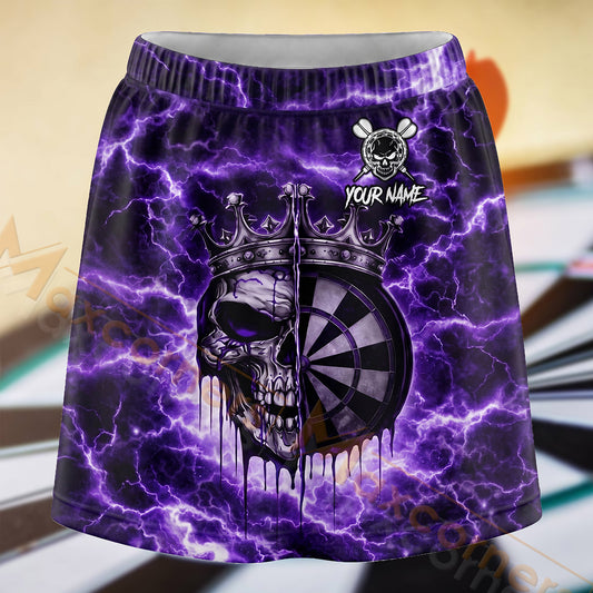 Maxcorners Darts Purple Lightning Skull Dartboard Personalized 3D Skort, Skirts With Shorts
