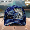 Maxcorners Fishing Splash Artwork Blue Camo Personalized Name 3D Cap (12 Fish Species)