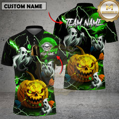 Maxcorners Dart Polo Shirt Halloween Pumpkin Ghost Lightning Multioptions Personalized Name, Team Name Unisex 3D Shirt (4 Colors)