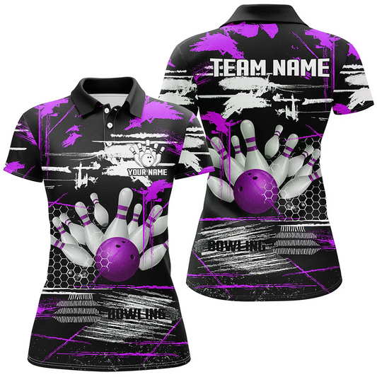 Maxcorners Bowling And Pins Retro Bowling Team Multicolor Option Customized Name 3D Shirt For Women