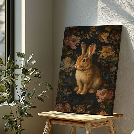 Maxcorners Vintage Rabbit Floral Canvas Print – Wildlife Forest Wall Art LM2611