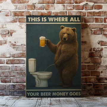 Maxcorners Funny Beer Bear Canvas – Hilarious Bathroom & Bar Wall Art LM2611