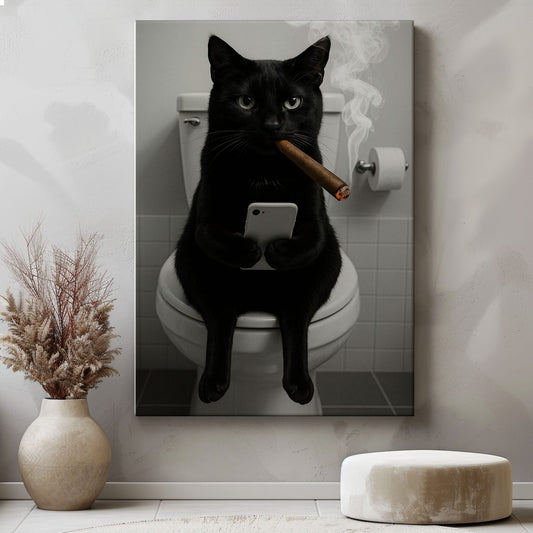 Maxcorners Funny Toilet Cigar Cat Canvas Bathroom Wall Art LM2611