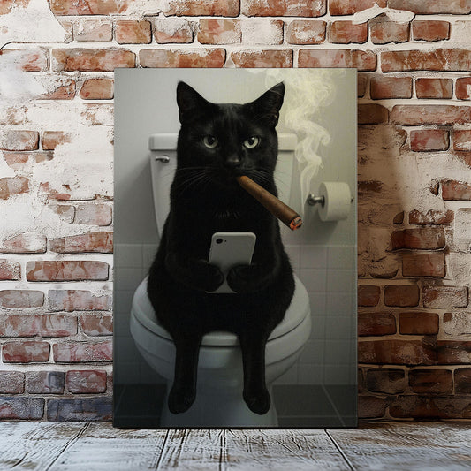 Maxcorners Funny Toilet Cigar Cat Canvas Bathroom Wall Art LM2611