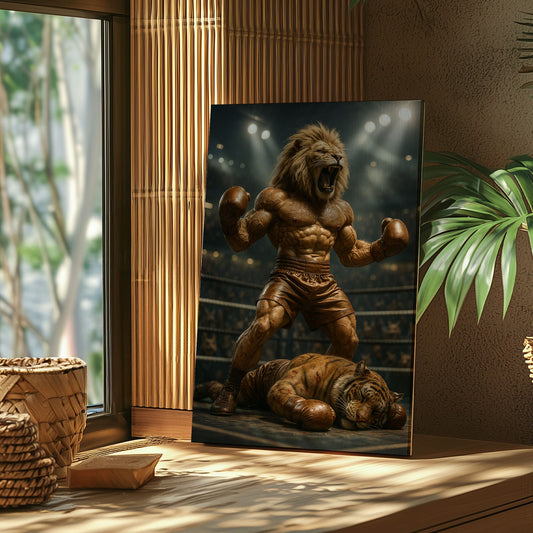 Maxcorners Boxing Lion Champion Canvas Fierce Animal Fighter Wall Art LM2611