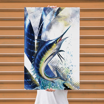 Maxcorners Marlin Fishing Halftone Dynamic Splash Design Personalized Name 3D Poster