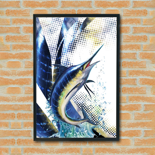 Maxcorners Marlin Fishing Halftone Dynamic Splash Design Personalized Name 3D Poster