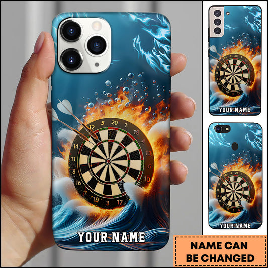 Maxcorners Darts Fire and Water Elemental Waves Personalized Name 3D Phone Case