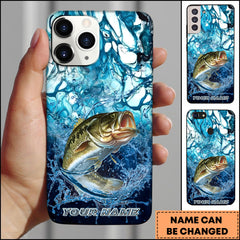 Maxcorners Bass Fishing Phone Case Blue Water Splash Fish Art Personalized Name 3D Phone Case