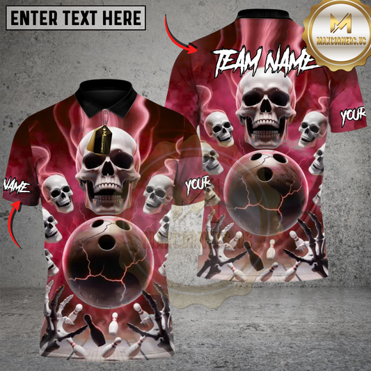 Maxcorners Bowling Skull Force Bowling Attack Multicolor Customized Name, Team Name 3D Shirts