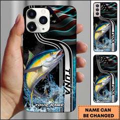 Maxcorners Tuna Fishing American Flag Water Splash Art Personalized Name Phone Case