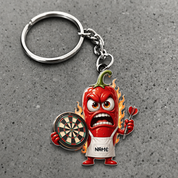 Maxcorners Darts Angry Chili Pepper Personalized Name 3D Keychain And Ornament