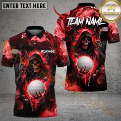 Maxcorners Grim Reaper Golf Polo Customized Name, Team Name 3D Shirts (4 Colors)