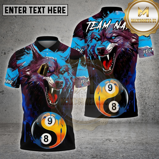 Maxcorners Billiards Shirt Wolf 9-Ball 8 Ball Yin Yang Billiard Design Multicolor Options Personalized Name, Team Name 3D Shirt (4 Colors)
