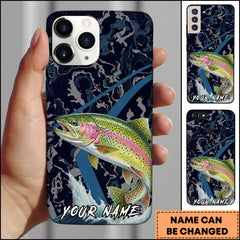 Maxcorners Trout Fishing Dark Water Topographic Pattern Personalized Name Phone Case