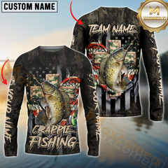 Maxcorners Crappie Fishing American Flag Camo Cross Gear  Sun Protection Personalized Name, Team Name Long Sleeve Shirt