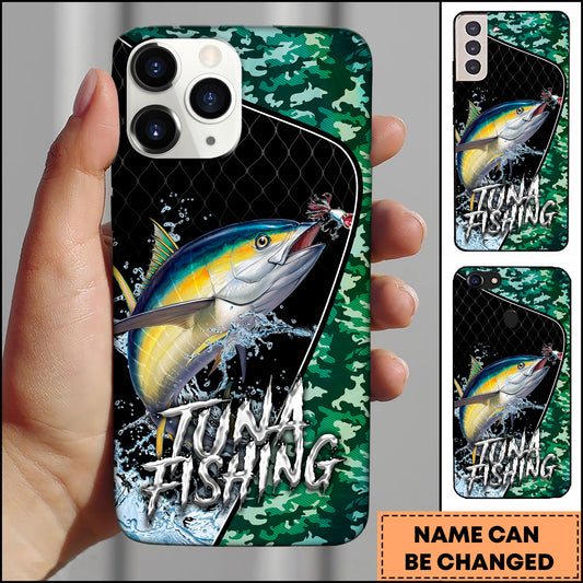 Maxcorners Tuna Fishing Black Green Camo Personalized Name 3D Phone Case