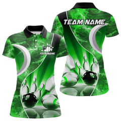 Maxcorners Green Light Pattern Bowling Polo, Quarter Zip Shirts For Men Custom Bowling Team League Jerseys LM105