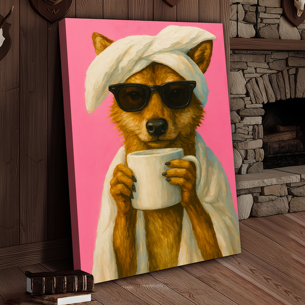Maxcorners Wolf Morning Coffee 3D Wrapped Canvas