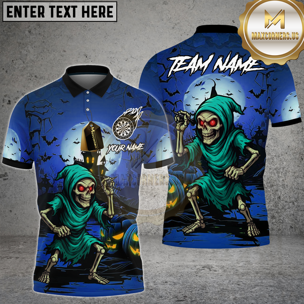 Maxcorners Dart Shirt Skeleton Halloween Theme Multioptions Personalized Name, Team Name Unisex 3D Shirt (4 Colors)