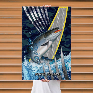 Maxcorners Salmon Fishing Tactical Camo Metal Splash Design Personalized Name 3D Poster