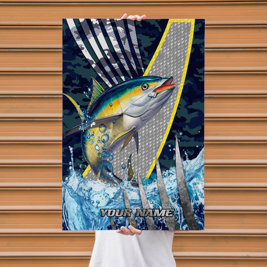 Maxcorners Tuna Fishing Tactical Camo Metal Splash Design Personalized Name 3D Poster