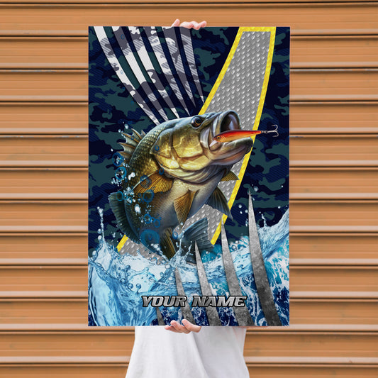 Maxcorners Largemouth Bass Fishing Tactical Camo Metal Splash Design Personalized Name 3D Poster