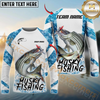 Maxcorners Fishing Blue Camo White Pattern Sport Custom Name & Team Name 3D Shirts