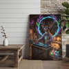 Maxcorners Deer DJ Party in Cabin Bar with Neon Antlers and Colorful Lights Wrapped Canvas Wall Art