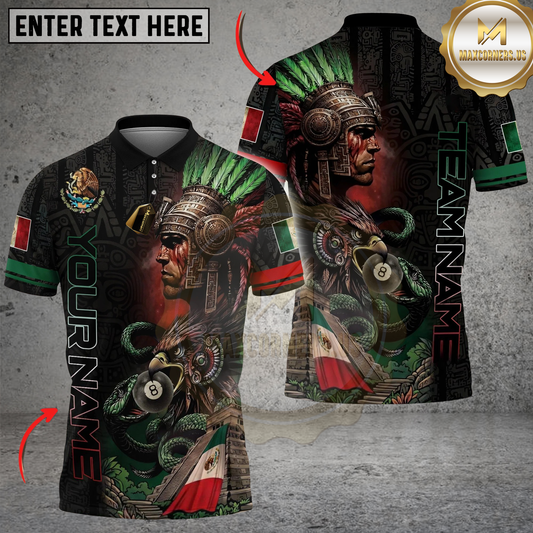 Maxcorners Billiards 8 Ball Aztec Warrior Spirit Pride Mexico Eagle Serpent Design Personalized Shirt
