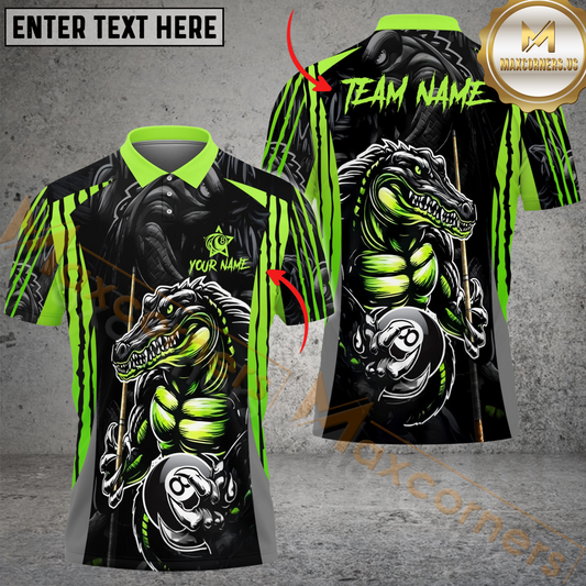 Maxcorners Billiard 8 Ball Crocodile Multicolor Options Personalized Name, Team Name 3D Polo Shirt (4 Colors)