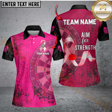 Maxcorners Pink Ribbon Aim For Strength Custom Darts Shirts For Women, Breast Cancer Pink Darts Team Jerseys