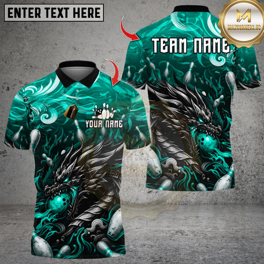 Maxcorners Bowling Flaming And Dragon Multicolor Customized Name, Team Name 3D Shirts