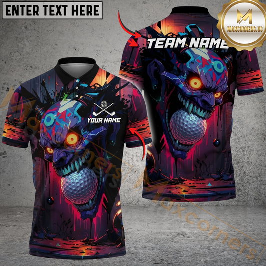 Maxcorners Skull Jocker Colorful Graffiti Golf Polo Personalized Name, Team Name 3D Shirt (4 Colors)