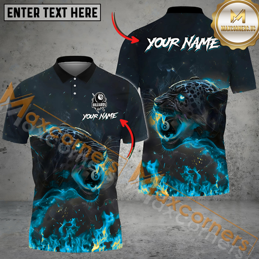 Maxcorners Black Panther Billiard Jersey Multicolor Options Personalized Name, Team Name 3D Polo Shirt (4 Colors)