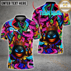 Maxcorners Bowling King Graffiti Multicolor Personalized 3D Shirt,  Crowned Ball with Fire Pins Shirts