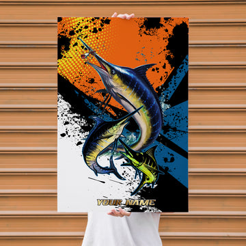 Maxcorners Marlin Fishing Pop Art Grunge Splash Design Personalized Name 3D Poster